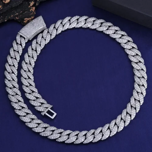 13mm Silver Moissanite Cuban Link Necklace - View 2 13mm Silver Moissanite Cuban Link Necklace, product design view 2.