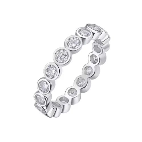 925 Silver Moissanite Eternity Ring - Front 925 silver moissanite eternity ring, front view