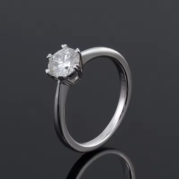 925 silver moissanite solitaire ring, angled view