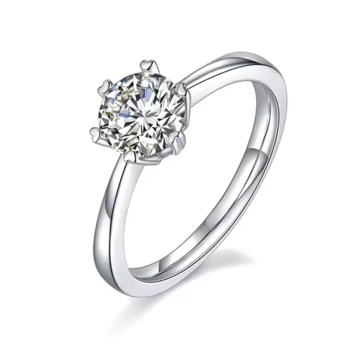 925 Silver Moissanite Solitaire Ring - Front 925 silver moissanite solitaire ring, front view