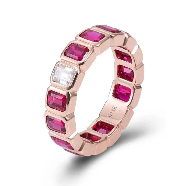 Product photograph showing a rectangular bezel eternity ring.
