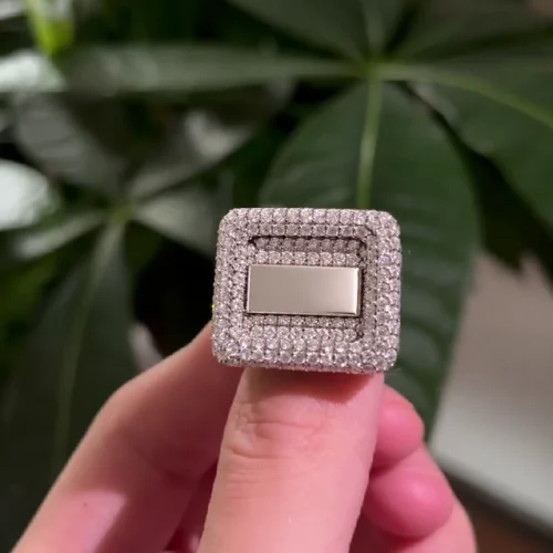 Custom Square Signet Ring - Edited Blank-Face Preview Edited customization illustration of a square pave signet ring with a blank metal center panel.
