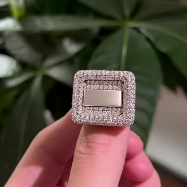 Edited customization illustration of a square pave signet ring with a blank metal center panel.