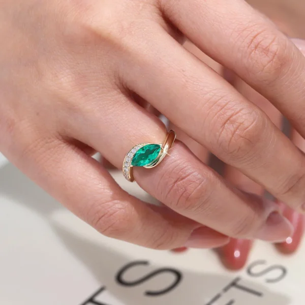Additional product photograph showing the ring design, setting and band.
