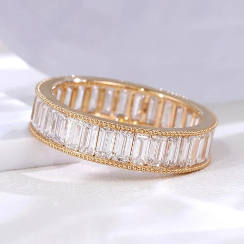 Emerald Lab-Grown Diamond Eternity Ring in 18K Solid Gold - Product View Emerald Lab-Grown Diamond Eternity Ring in 18K Solid Gold shown in the product photograph.