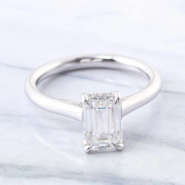 Emerald Lab-Grown Diamond Solitaire Ring in 14K Solid Gold shown in the product photograph.