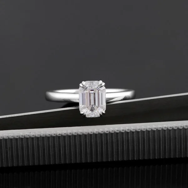 Emerald Lab-Grown Diamond Solitaire Ring in 14K Solid Gold shown in the product photograph.