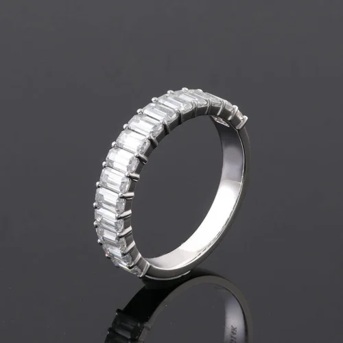 Emerald Moissanite Eternity Ring in Gold - Product View Emerald Moissanite Eternity Ring in Gold shown in the product photograph.