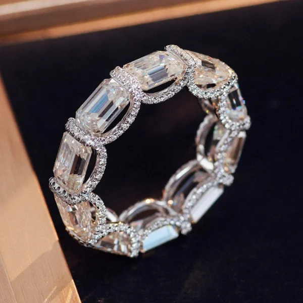 Emerald-Cut Moissanite Halo Eternity Ring, product view 2.