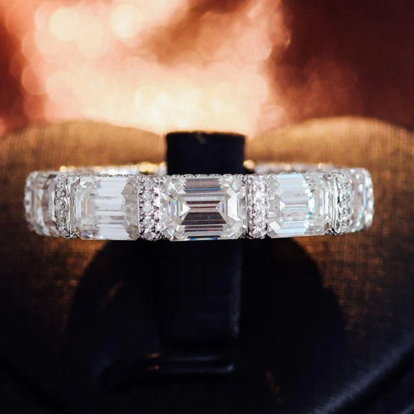 Emerald-Cut Moissanite Halo Eternity Ring, product view 3.