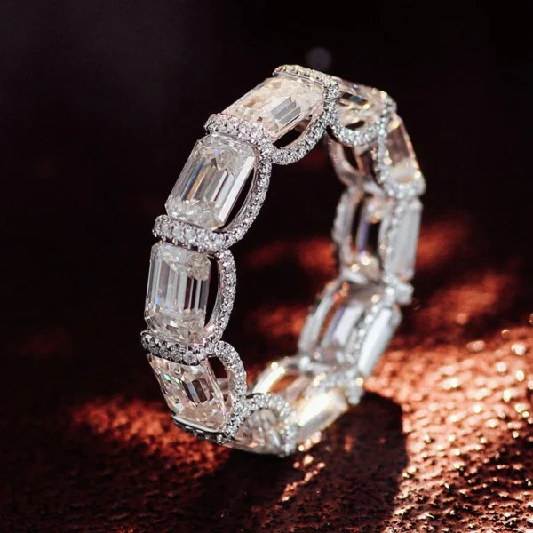 Emerald-Cut Moissanite Halo Eternity Ring, product view 4.