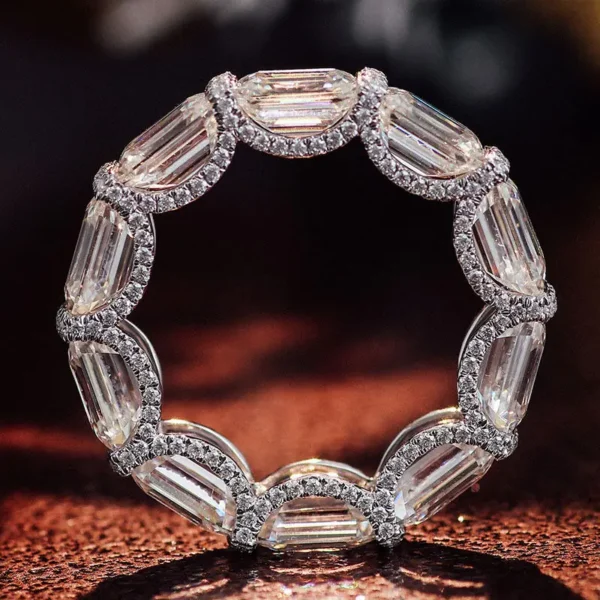 Emerald-Cut Moissanite Halo Eternity Ring, product view 1.