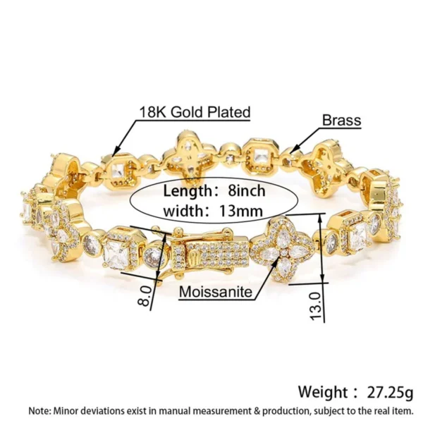 Four Leaf Clover Moissanite Link Bracelet, product design view 6.