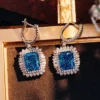 Blue Rectangular Halo Drop Earrings — product view 2