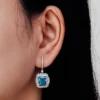 Blue Rectangular Halo Drop Earrings — product view 3