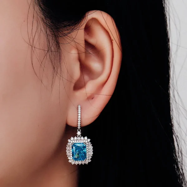Blue Rectangular Halo Drop Earrings — product view 3