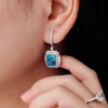 Blue Rectangular Halo Drop Earrings — product view 4
