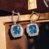 Blue Rectangular Halo Drop Earrings — product view 5