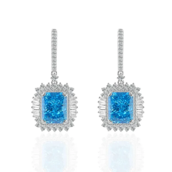 Blue Rectangular Halo Drop Earrings — main product view