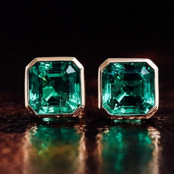 Green Rectangular Bezel Stud Earrings — product view 3