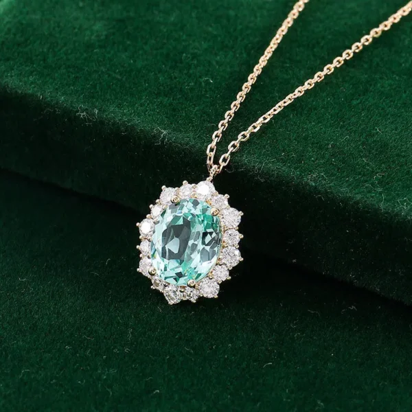 Light Blue Oval Halo Necklace — product view 2