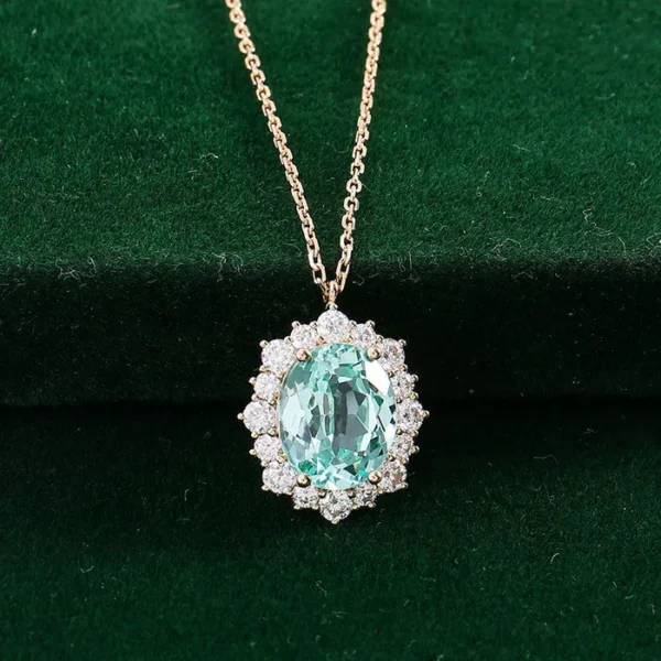 Light Blue Oval Halo Necklace — product view 3