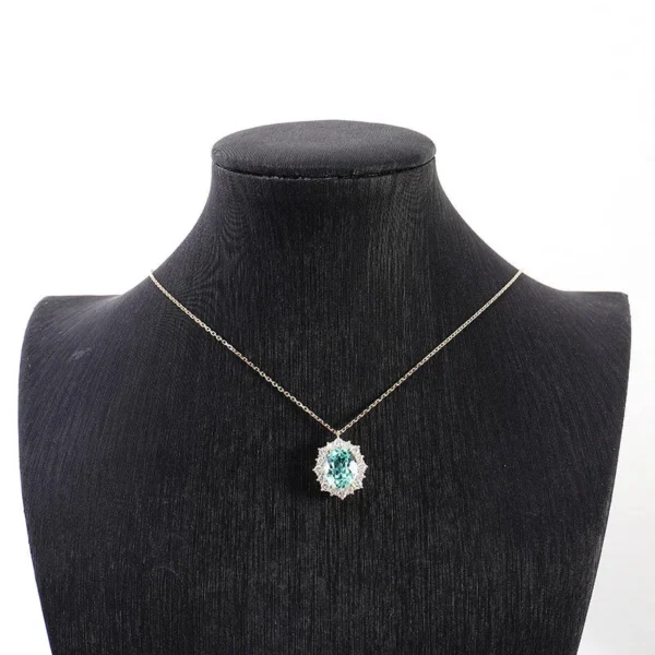 Light Blue Oval Halo Necklace — product view 4