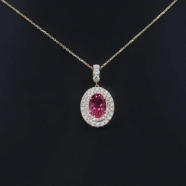 Oval Pink Stone Halo Pendant — product view 3