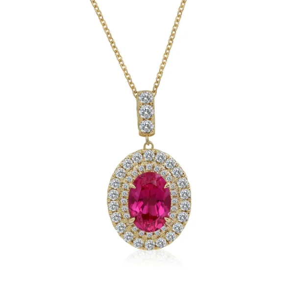 Oval Pink Stone Halo Pendant — product view 4