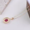 Oval pink stone halo pendant rear view showing the back of the setting
