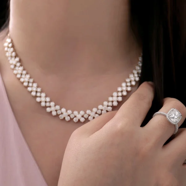 White Clear Flower Cluster Necklace — product view 6