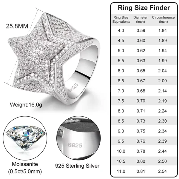 White Clear Star Statement Ring — product view 3