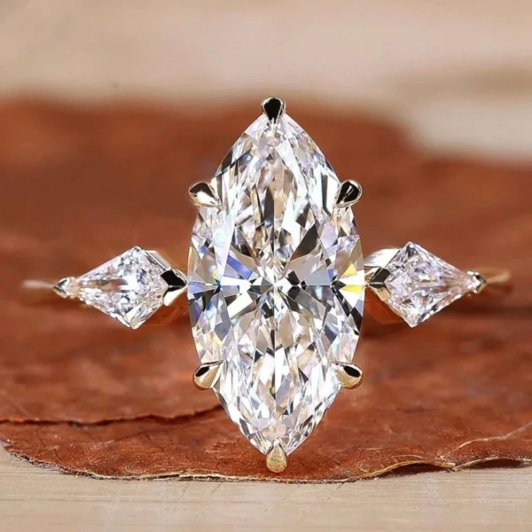 Yellow Marquise Three Stone Ring — product view 5