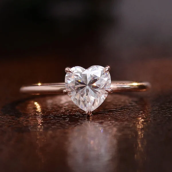 Jewelry design reference showing the ring setting and band. Heart Lab-Grown Diamond Solitaire Ring.