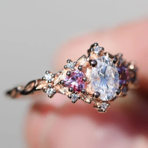 Oval Side-Stone Ring - Product View Product photograph showing the oval side-stone ring.