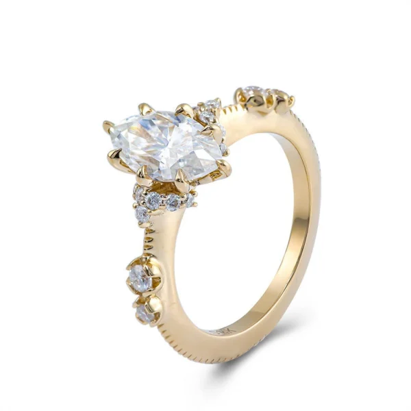 Jewelry design reference showing the ring setting and band. Marquise Moissanite Side-Stone Ring Design.