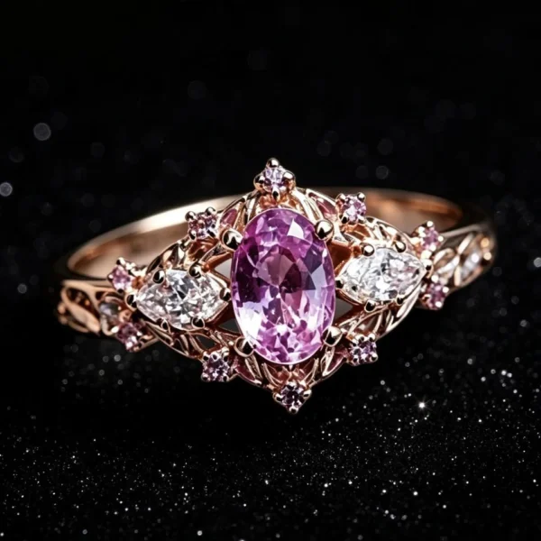 Product photograph showing the oval side-stone ring.