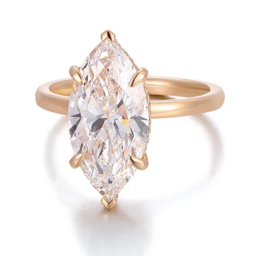 Marquise Moissanite Ring in Gold - Product View Marquise Moissanite Ring in Gold shown in the product photograph.