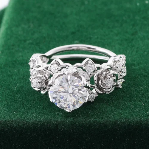 Moissanite Floral Ring - Product View Moissanite Floral Ring shown in the product photograph.