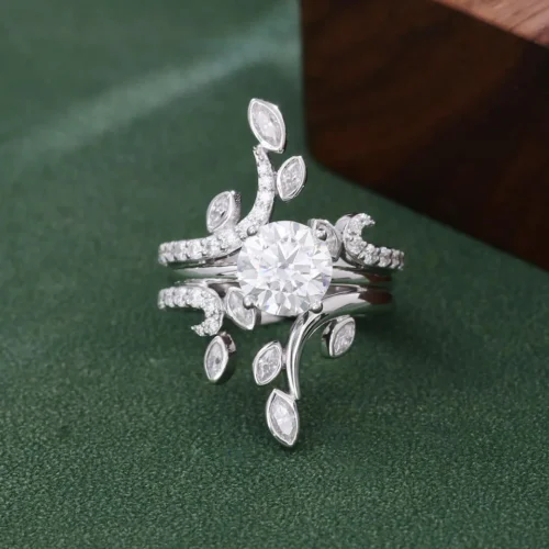 Moissanite Floral Ring in Gold - Product View Moissanite Floral Ring in Gold shown in the product photograph.