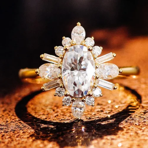 Moissanite Floral Ring Set - Product View Moissanite Floral Ring Set shown in the product photograph.