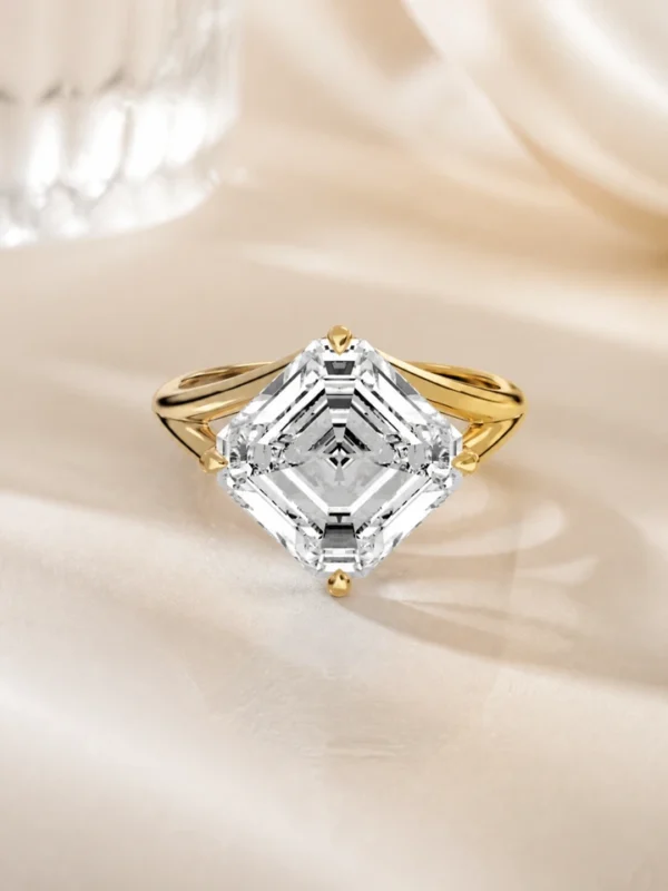 Moissanite Solitaire Ring in 14K Solid Gold shown in the product photograph.