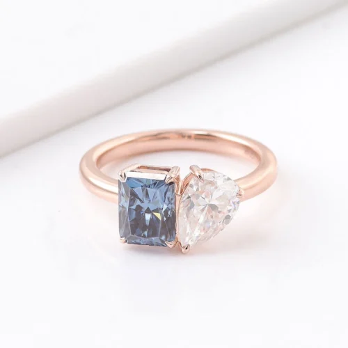 Moissanite Two-Stone Ring in Gold shown in the product photograph.