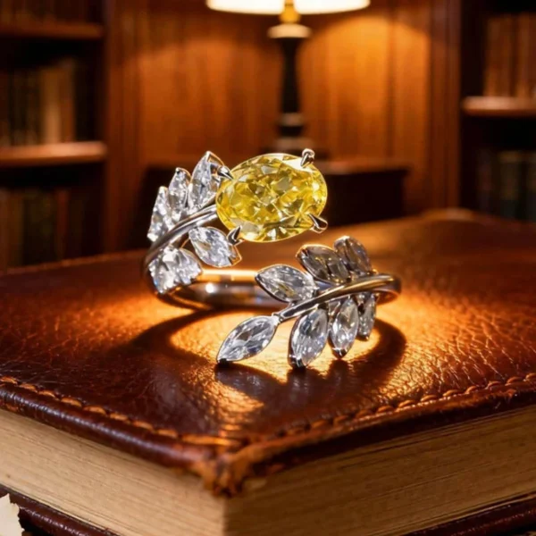Additional product photograph showing the ring design, setting and band.