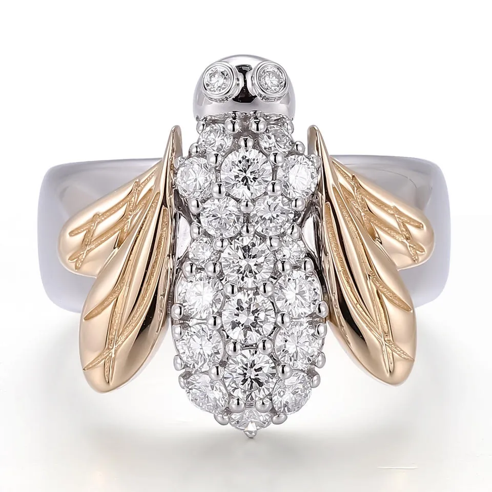 Product photograph showing the stone-set insect ring.