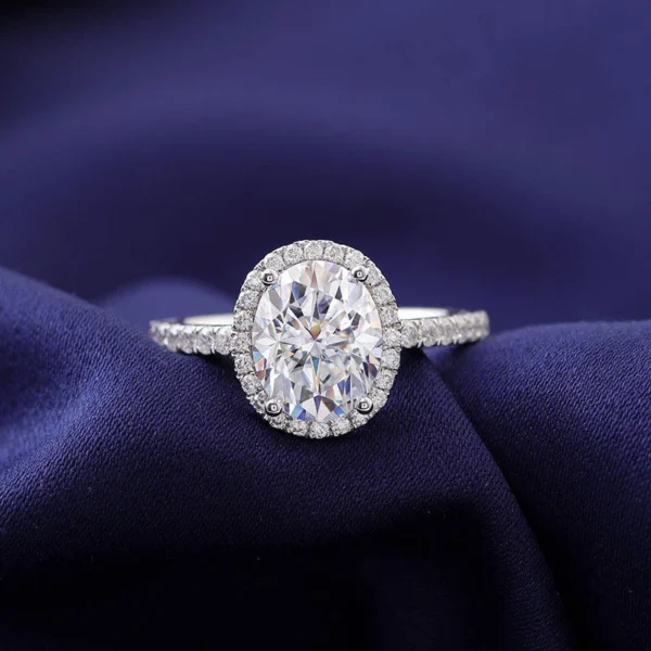 Oval Moissanite Halo Ring in Gold, product view 2.