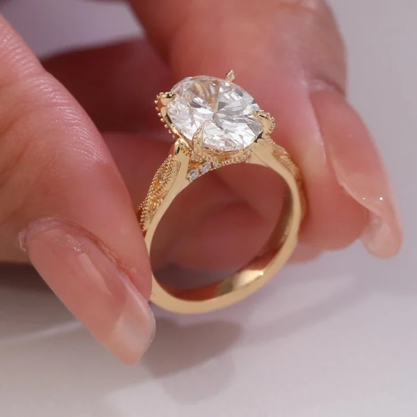 Jewelry design reference showing the ring setting and band. Oval Side-Stone Engagement Ring Design.