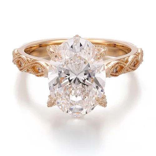 Jewelry design reference showing the ring setting and band. Oval Side-Stone Engagement Ring Design.
