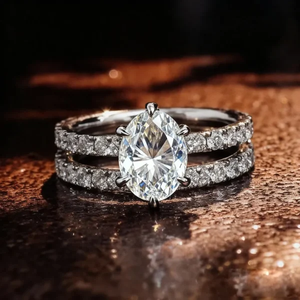 Oval Lab-Grown Diamond Ring Set in 18K Solid Gold shown in the product photograph.