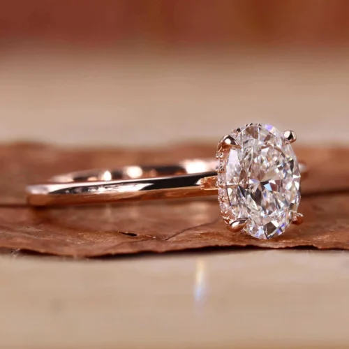 Jewelry design reference showing the ring setting and band. Oval Lab-Grown Diamond Solitaire Ring Design.